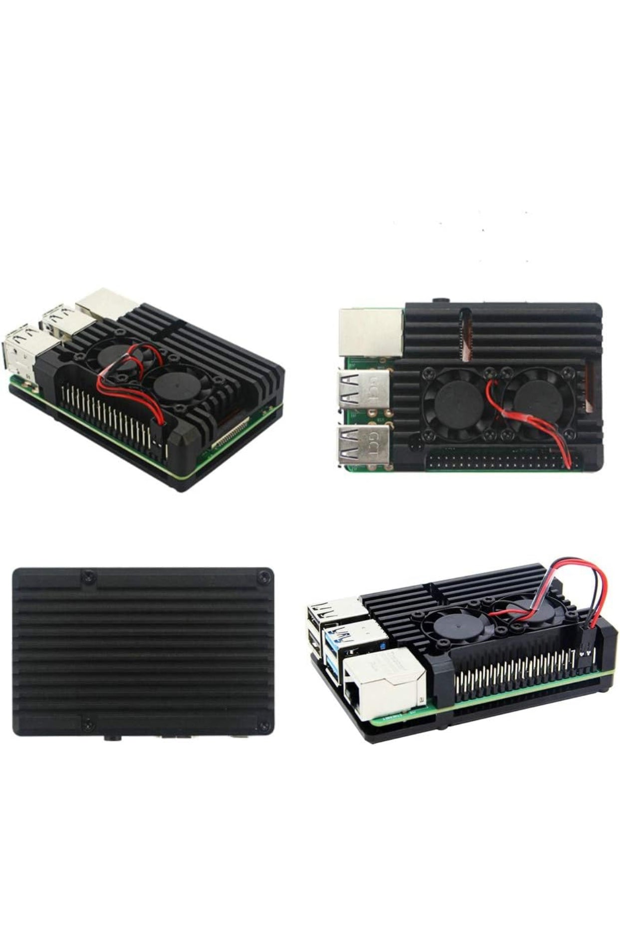 Raspberry Pi full kit accessories for desktop original adaptor, mouse keyboard, aluminum enclosure, small heat sinks, fans, hdmi cable, SD memory card, SDcard reader