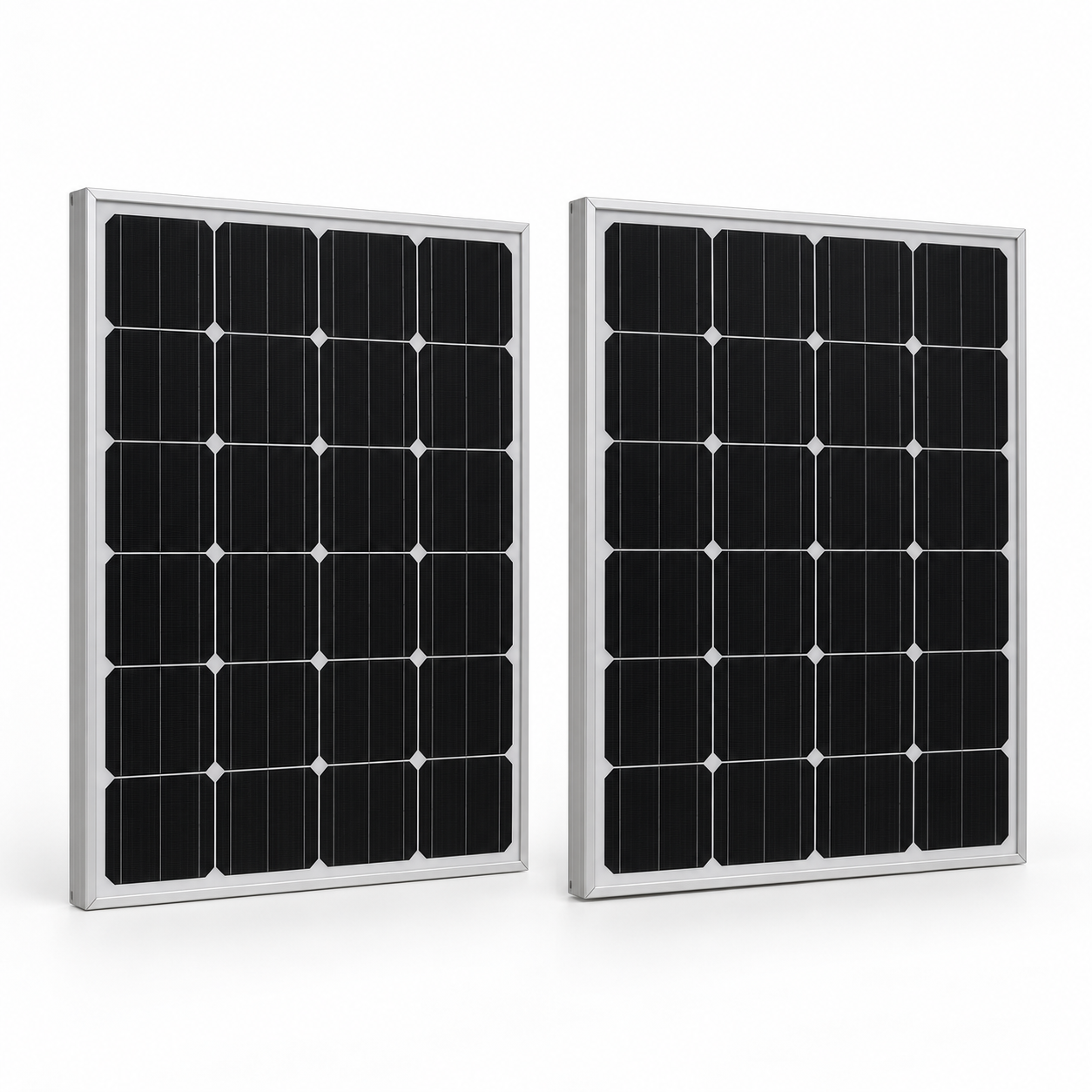 Two 50W monocrystalline solar panels sold as one set