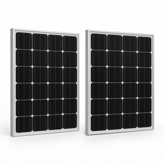 Two 50W monocrystalline solar panels sold as one set