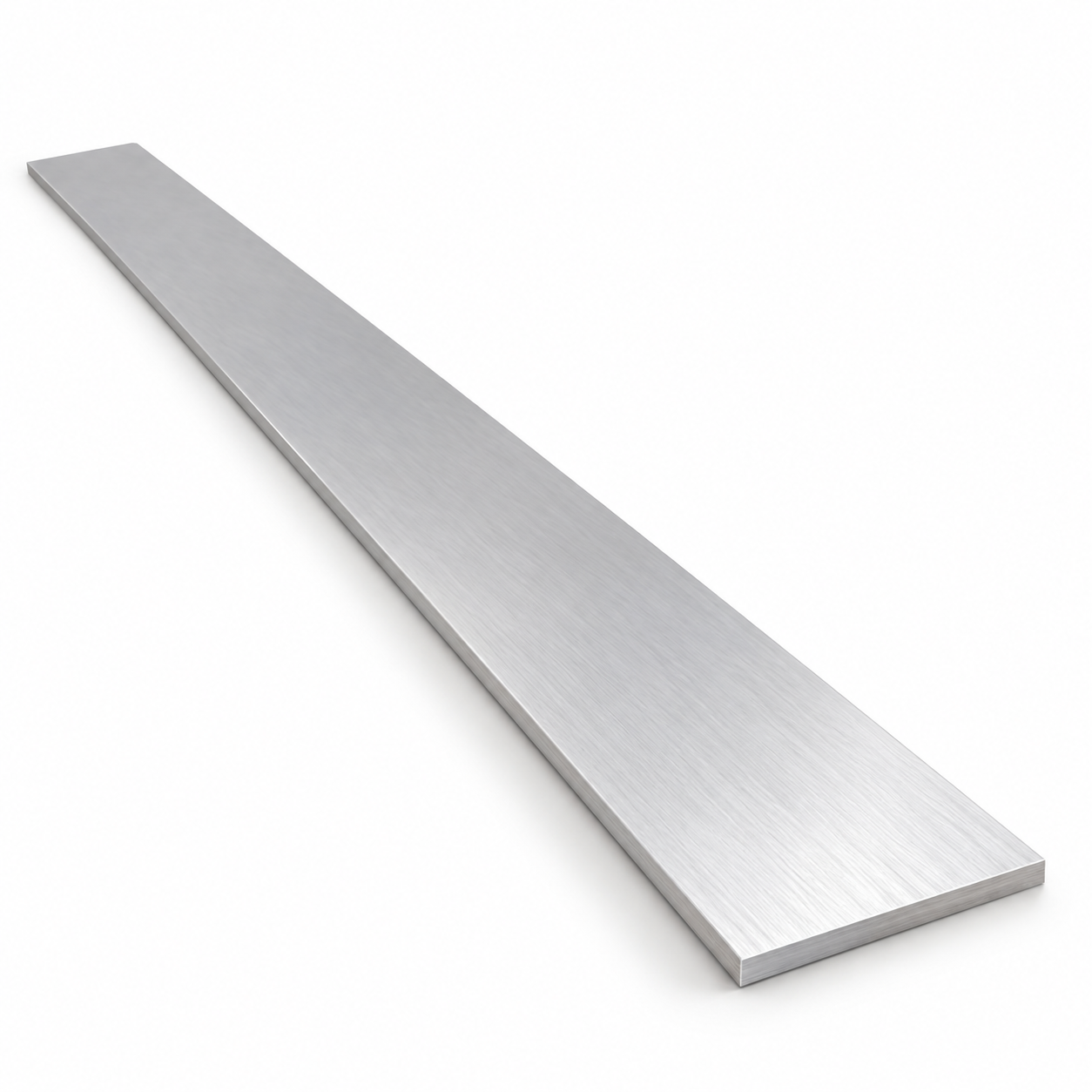 Close view of a single 6061 aluminium flat strip showing its thin edge