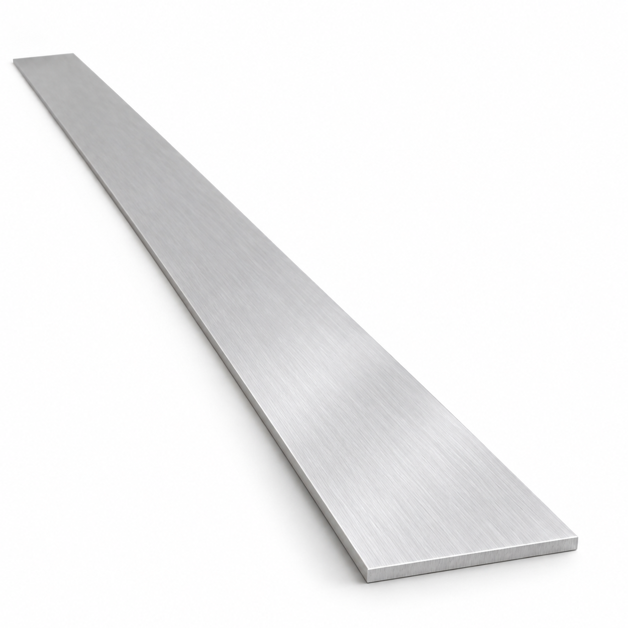 Close view of a single 6061 aluminium flat strip showing its thin edge