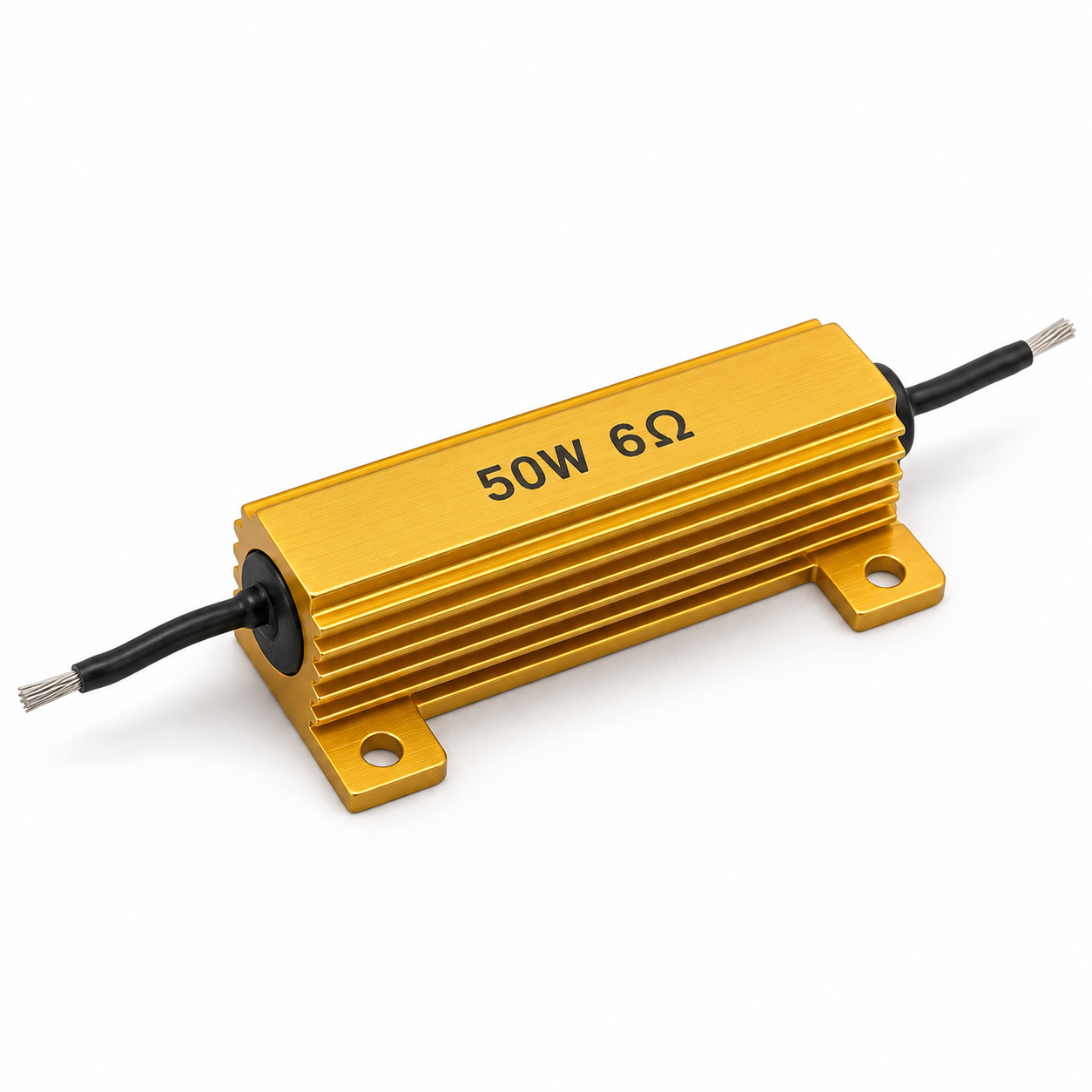 6 ohm 50 watt aluminium-housed wirewound power resistor, angled view