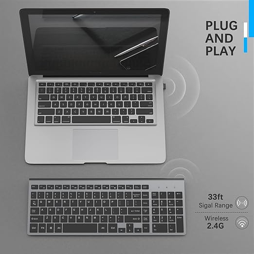 Wireless Keyboard Slim Compact Keyboard with Numeric Pad for Laptop, MacBook Air, Apple