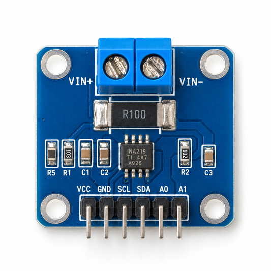 INA219 DC current and voltage sensor module, top view