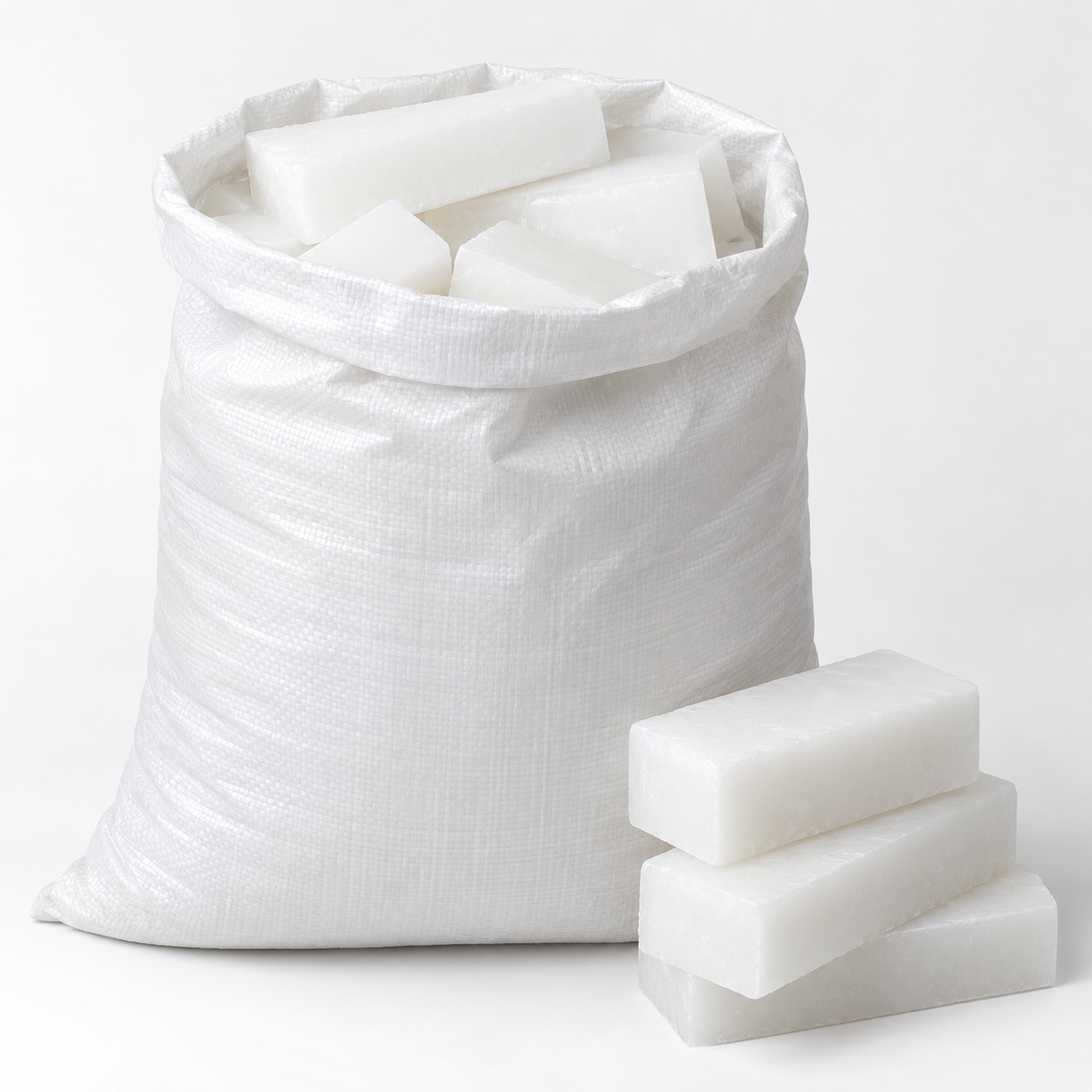 Plain 15 kg bag of white paraffin wax bars