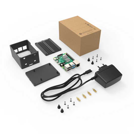 Raspberry Pi full kit accessories for desktop original adaptor, mouse keyboard, aluminum enclosure, small heat sinks, fans, hdmi cable, SD memory card, SDcard reader